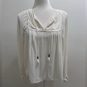 Akiabara Lightweight Cream Peasant Blouse with Tassel Tie EUC size L
